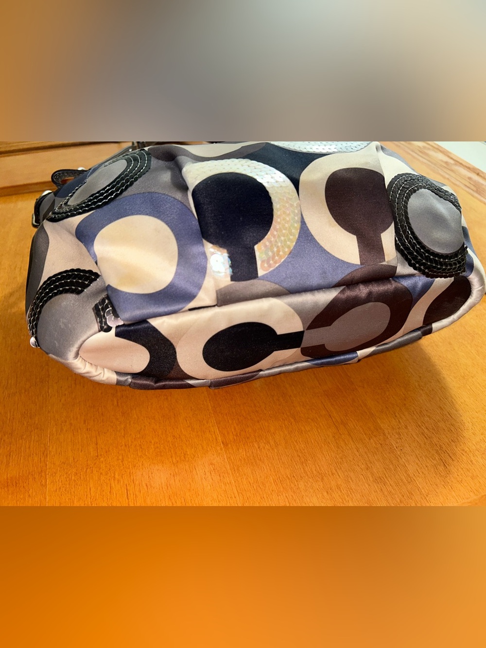 Coach Madison Op Art Sequined Bag Sophia Satchel Satin And Leather Purse - Picture 5 of 9